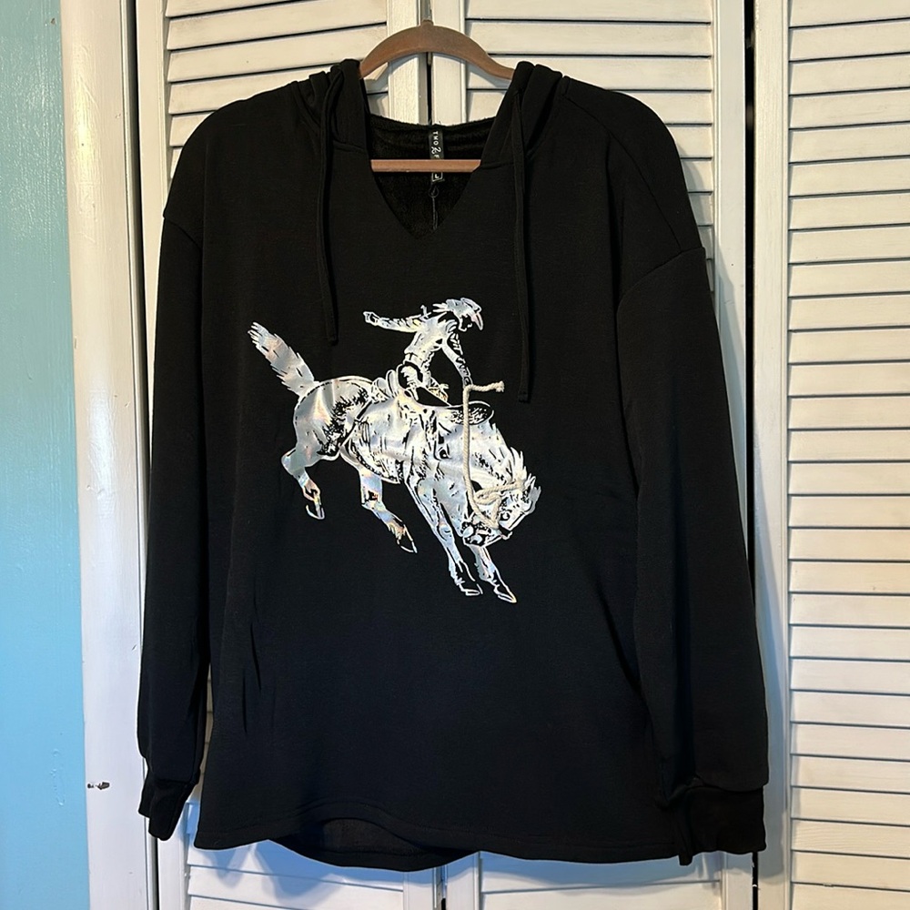 Black hoodie with bronc